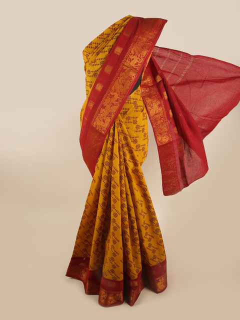 

Pothys Mustard & Red Floral Saree