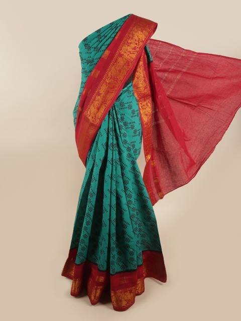 

Pothys Green & Red Floral Printed Zari Saree