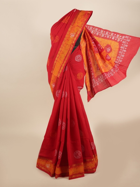 

Pothys Red & White Ethnic Motifs Printed Madurai Cotton Saree