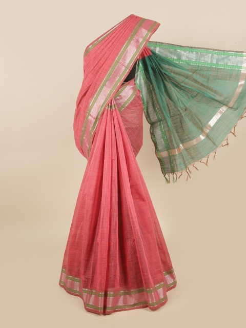 

Pothys Peach-Coloured & Green Woven Design Zari Silk Cotton Saree