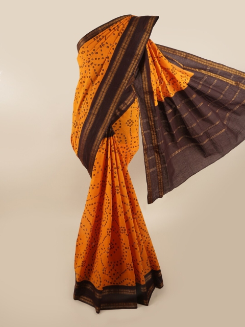 

Pothys Yellow & Brown Bandhani Madurai Cotton Zari Saree