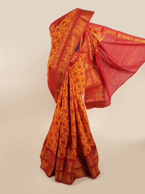 

Pothys Yellow & Gold-Toned Floral Zari Saree