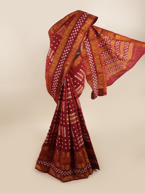 

Pothys Maroon & White Printed Madurai Cotton Zari Saree