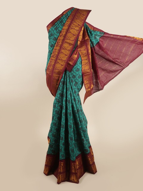 

Pothys Green & Maroon Ethnic Motifs Printed Zari Saree