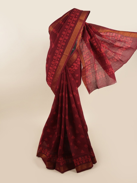 

Pothys Maroon & Pink Ethnic Motifs Printed Zari Saree