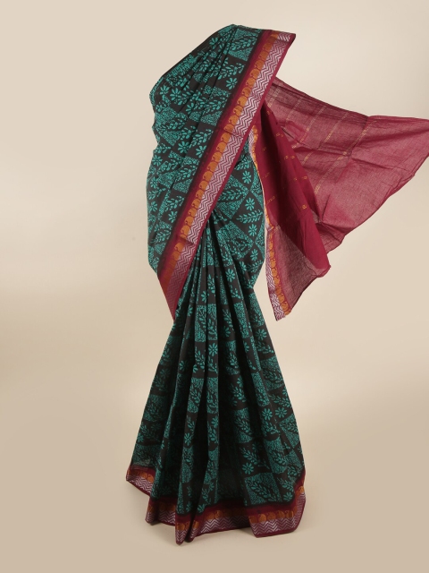 

Pothys Black & Green Floral Printed Cotton Blend Saree