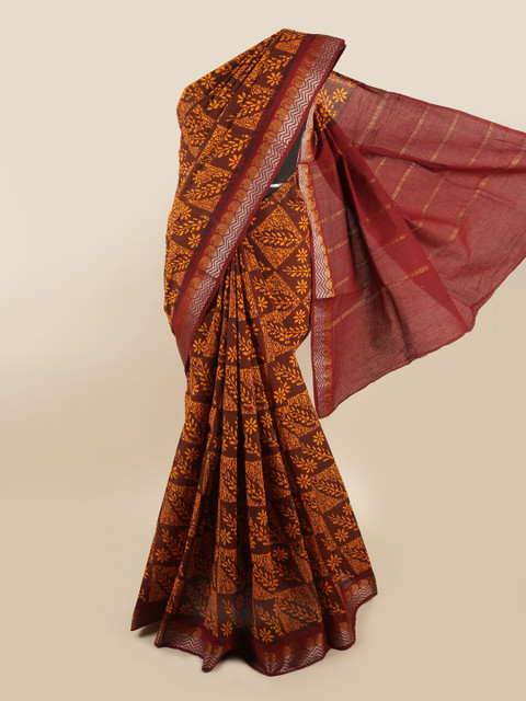 

Pothys Burgundy & Orange Floral Saree