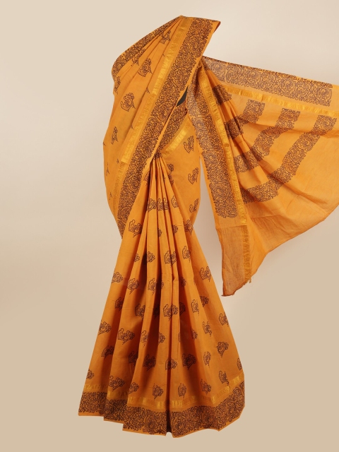 

Pothys Mustard & Black Ethnic Motifs Printed Saree