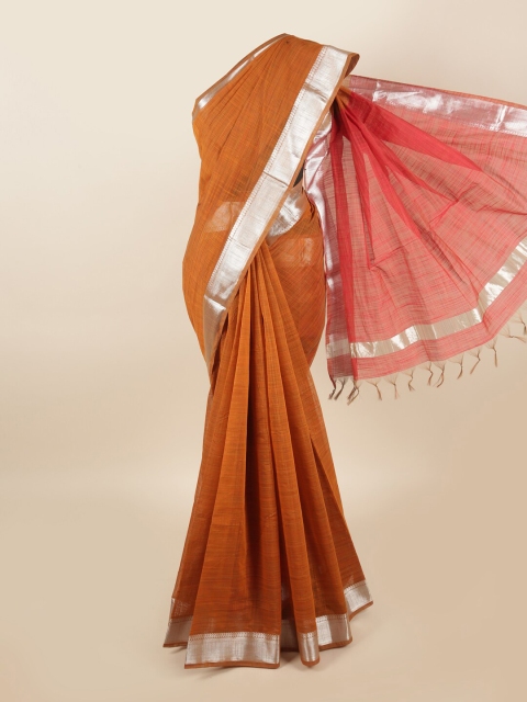 

Pothys Mustard & Peach-Coloured Zari Silk Cotton Saree