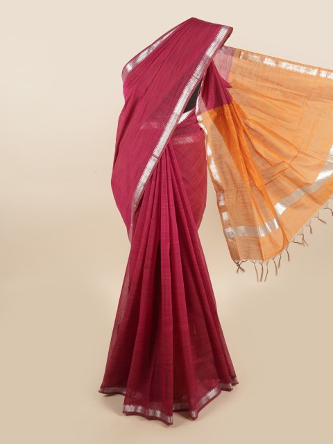 

Pothys Magenta & Yellow Woven Design Zari Silk Cotton Saree