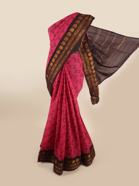 

Pothys Pink & Brown Floral Zari Saree