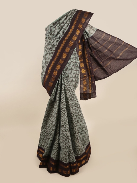 

Pothys Grey & Coffee Brown Printed Zari Saree