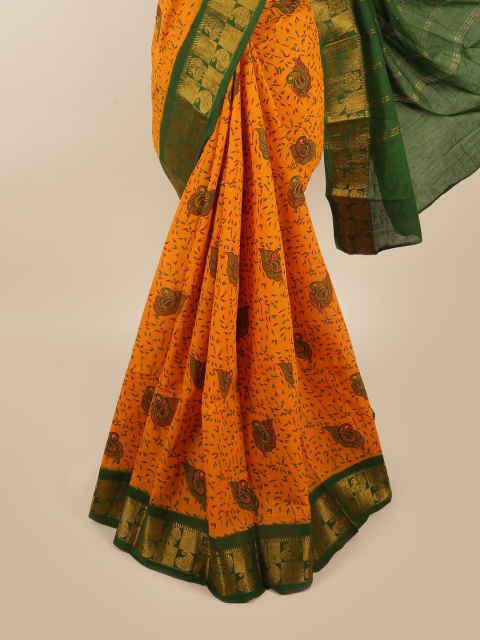 

Pothys Yellow & Green Ethnic Motifs Printed Zari Saree