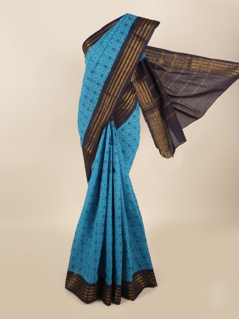 

Pothys Blue Geometric Printed Cotton Blend Saree