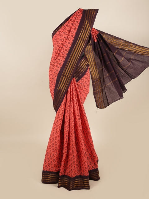 

Pothys Coral & Purple Floral Saree