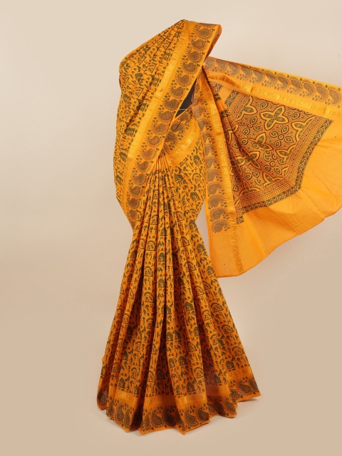 

Pothys Yellow & Green Ethnic Motifs Printed Zari Saree