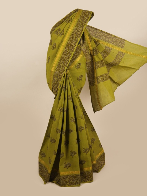 

Pothys Green & Brown Ethnic Motifs Saree