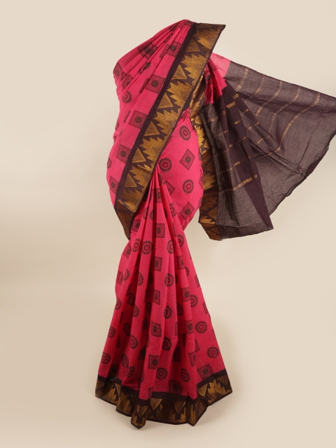 

Pothys Pink & Brown Ethnic Motifs Printed Zari Saree