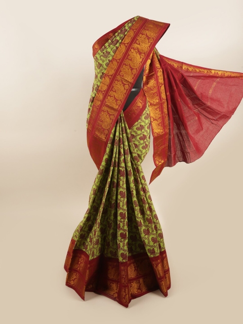 

Pothys Green & Red Ethnic Motifs Saree