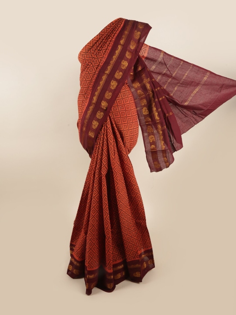 

Pothys Rust & Maroon Geometric Printed Zari Saree
