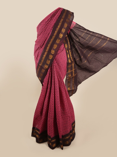 

Pothys Pink Geometric Printed Cotton Blend Saree