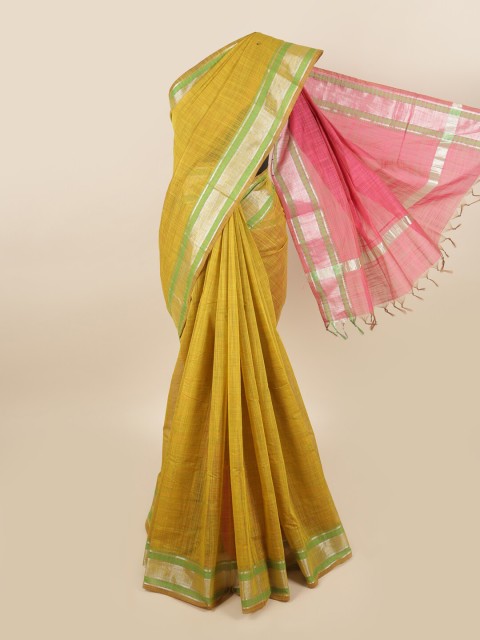 

Pothys Lime Green & Pink Zari Silk Cotton Saree