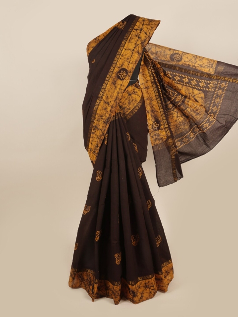 

Pothys Brown & Yellow Batik Printed Cotton Blend Saree