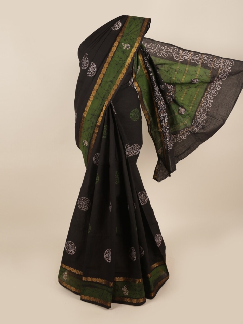 

Pothys Black & White Batik Printed Zari Saree