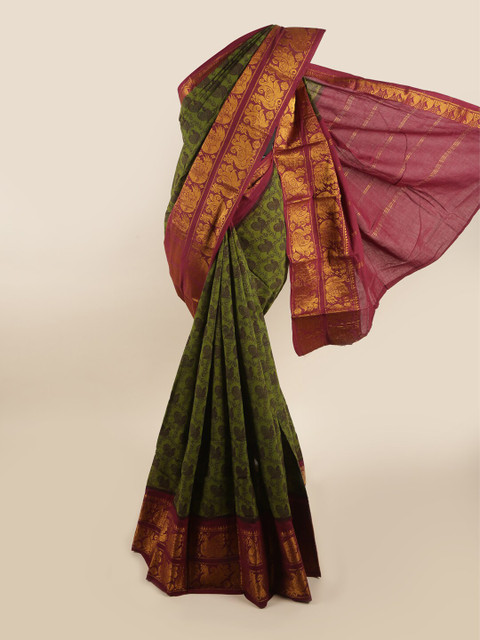 

Pothys Green & Maroon Ethnic Motifs Printed Zari Saree