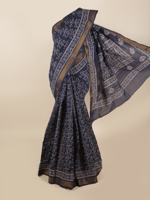

Pothys Navy Blue & White Floral Printed Zari Saree