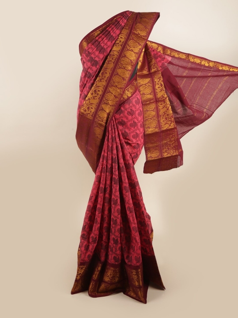 

Pothys Pink & Gold-Toned Ethnic Motifs Printed Saree