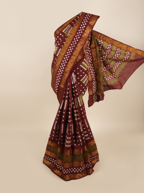 

Pothys Maroon & White Ethnic Motifs Printed Zari Saree