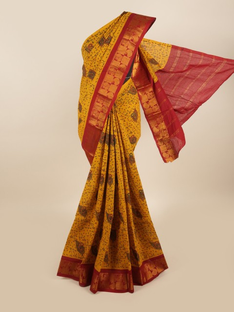 

Pothys Yellow & Red Floral Zari Saree