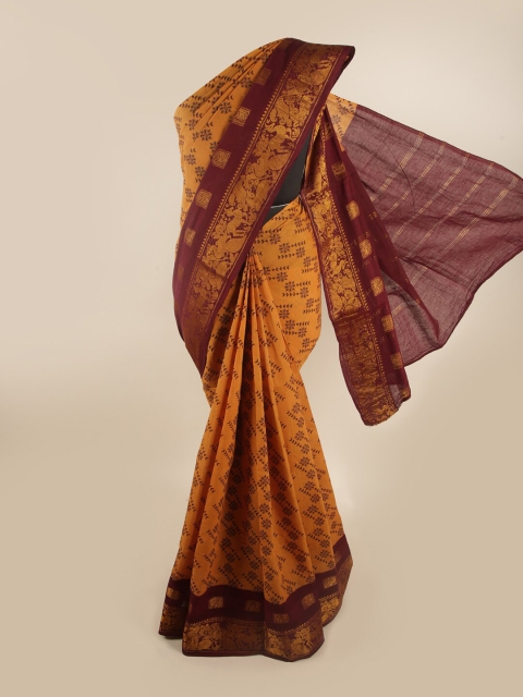 

Pothys Mustard & Brown Ethnic Motifs Saree
