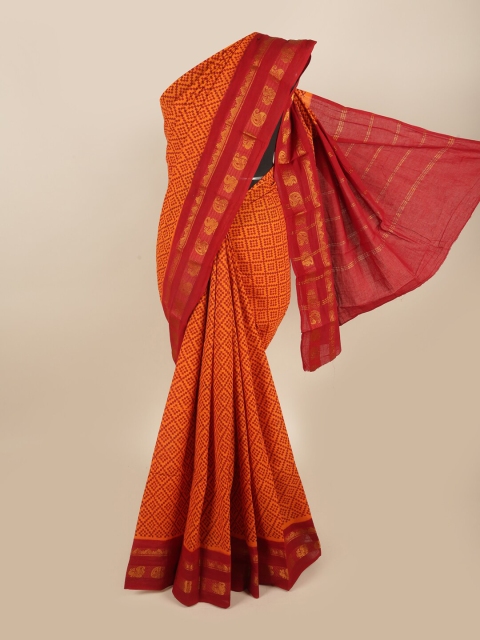 

Pothys Orange & Red Printed Zari Saree