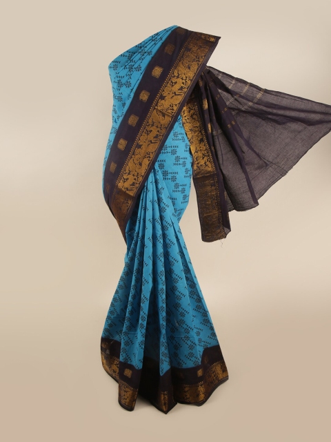

Pothys Blue & Black Ethnic Motifs Printed Zari Saree