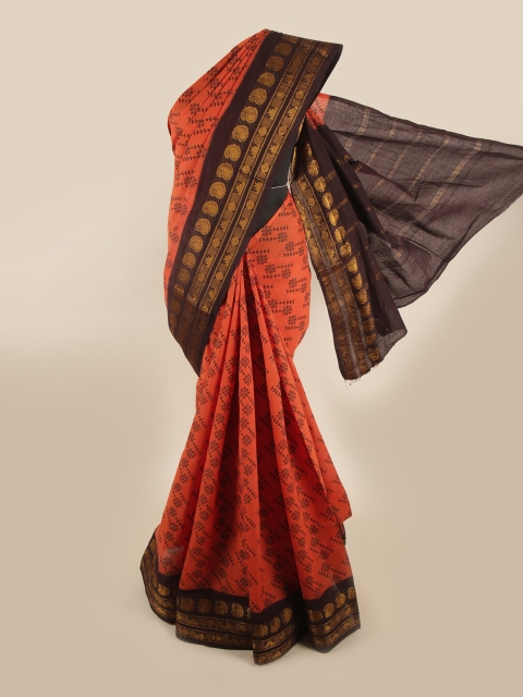 

Pothys Rust Ethnic Motifs Printed Cotton Blend Saree