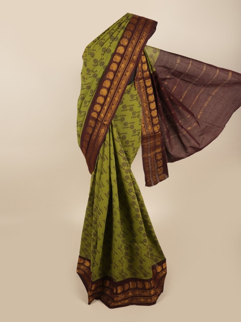 

Pothys Green & Gold-Toned Ethnic Motifs Printed Saree