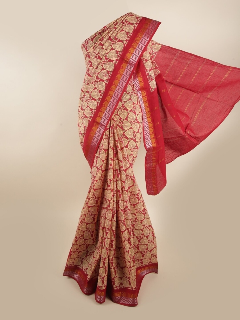 

Pothys Maroon & Beige Ethnic Motifs Printed Saree