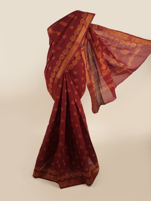 

Pothys Maroon & Gold-Coloured Ethnic Motifs Printed Zari Saree