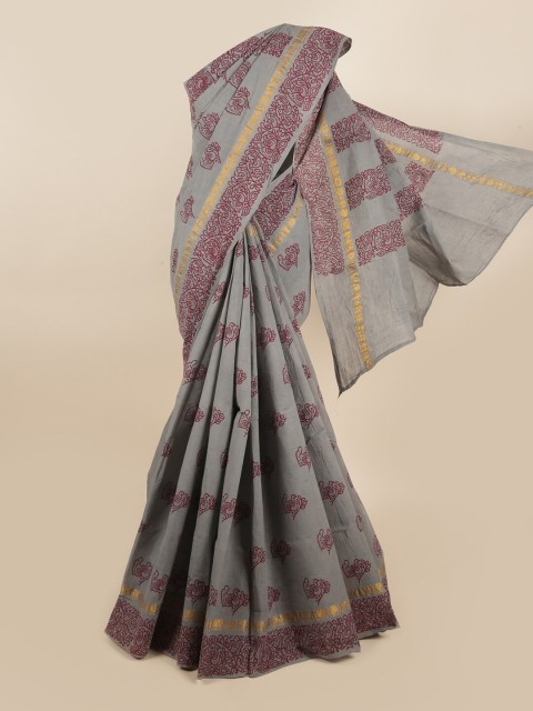 

Pothys Grey & Maroon Floral Saree
