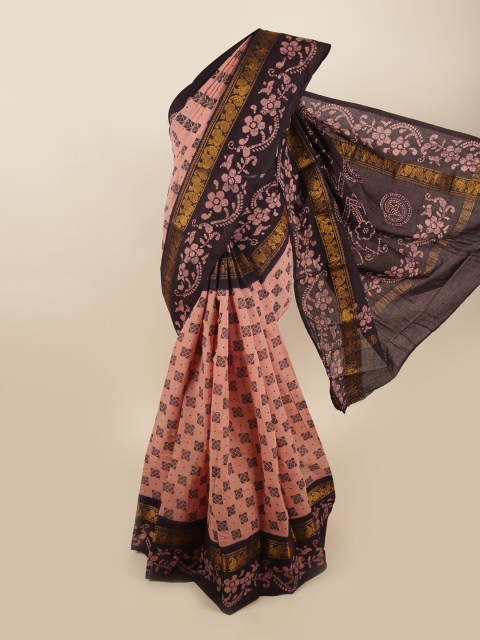 

Pothys Mauve & Brown Floral Printed Zari Saree