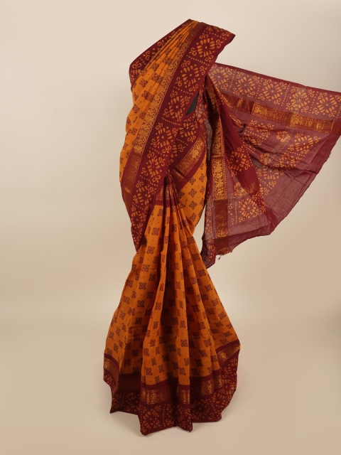 

Pothys Mustard & Maroon Printed Saree