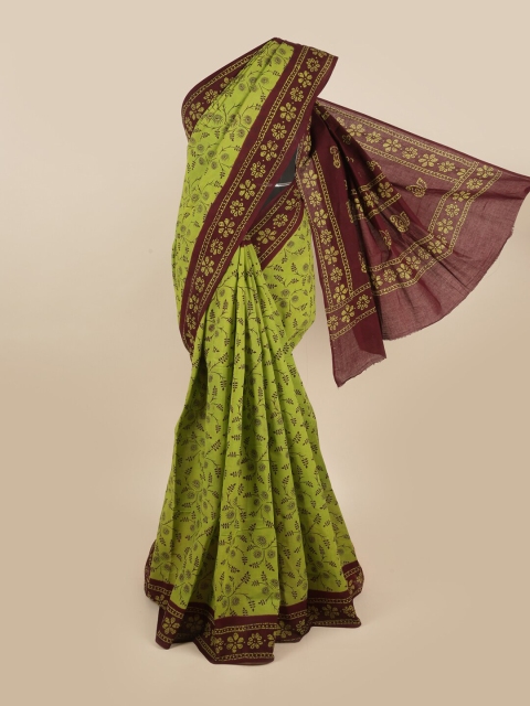

Pothys Green & Maroon Floral Printed Saree
