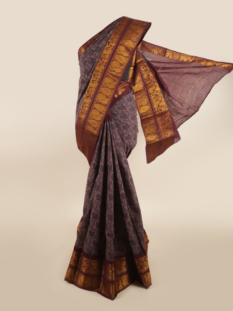 

Pothys Grey & Gold-Toned Ethnic Motifs Printed Zari Saree