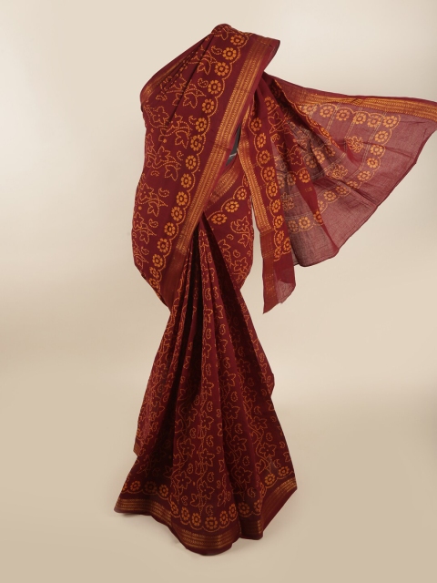 

Pothys Maroon & Yellow Ethnic Motifs Printed Zari Saree