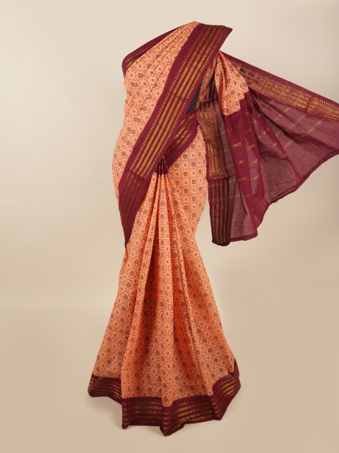 

Pothys Peach-Coloured & Maroon Ethnic Motifs Printed Saree
