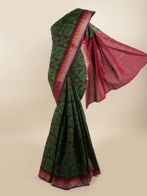 

Pothys Burgundy & Green Ethnic Motifs Printed Zari Saree