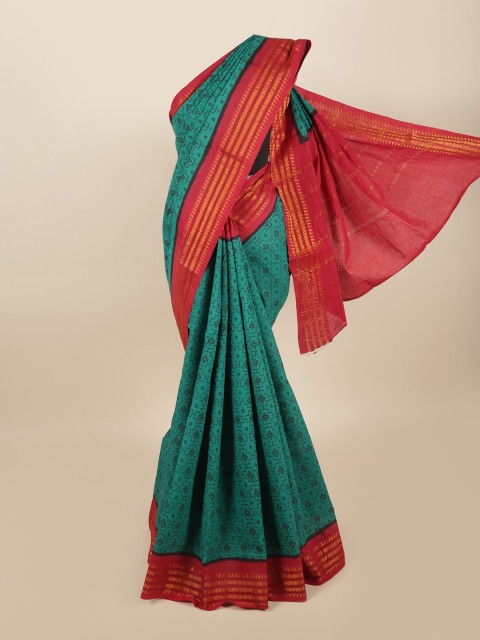 

Pothys Green & Red Ethnic Motifs Printed Saree