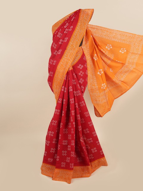 

Pothys Red & Orange Bandhani Printed Saree
